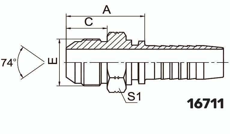 Фитинг JIC Штуцер 0° DN 20